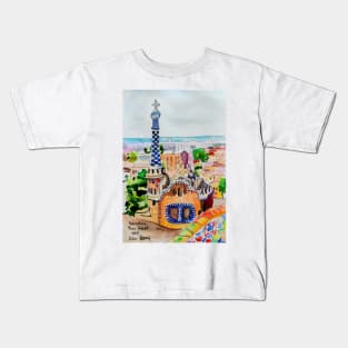 Barcelona, Spain watercolour illustration sketch Kids T-Shirt